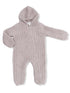 Chenille Hooded Romper with Striped Texture, Stone