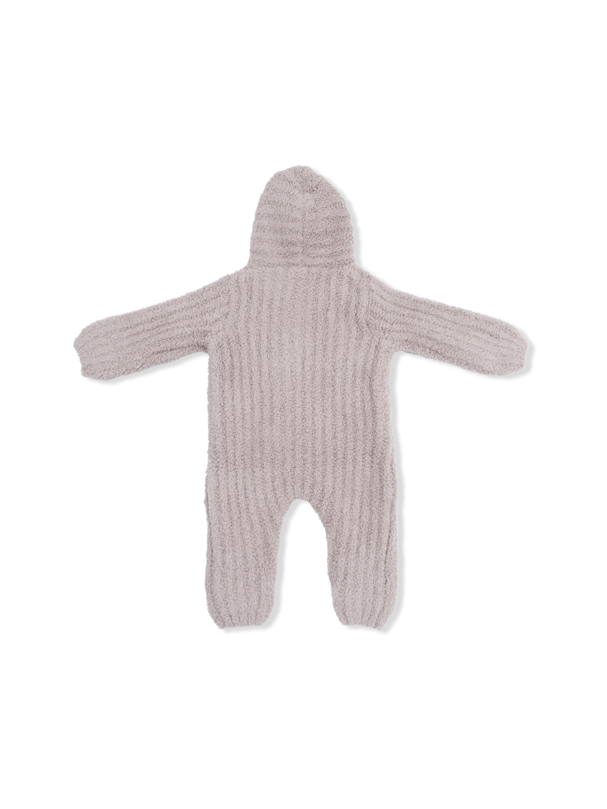 Chenille Hooded Romper with Striped Texture, Stone
