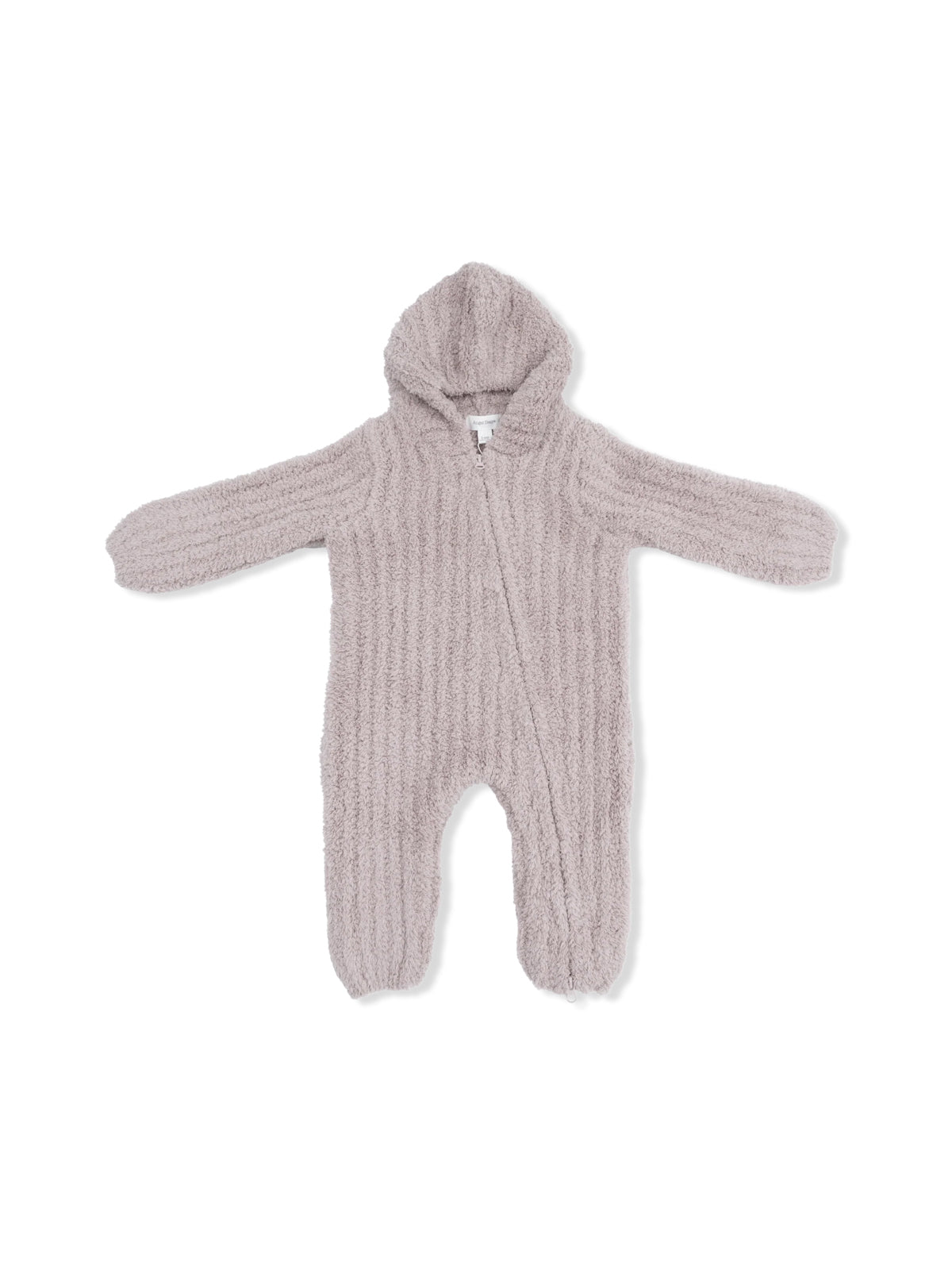 Chenille Hooded Romper with Striped Texture, Stone