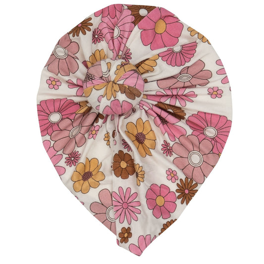 Turban Headwrap, Pink Retro Floral
