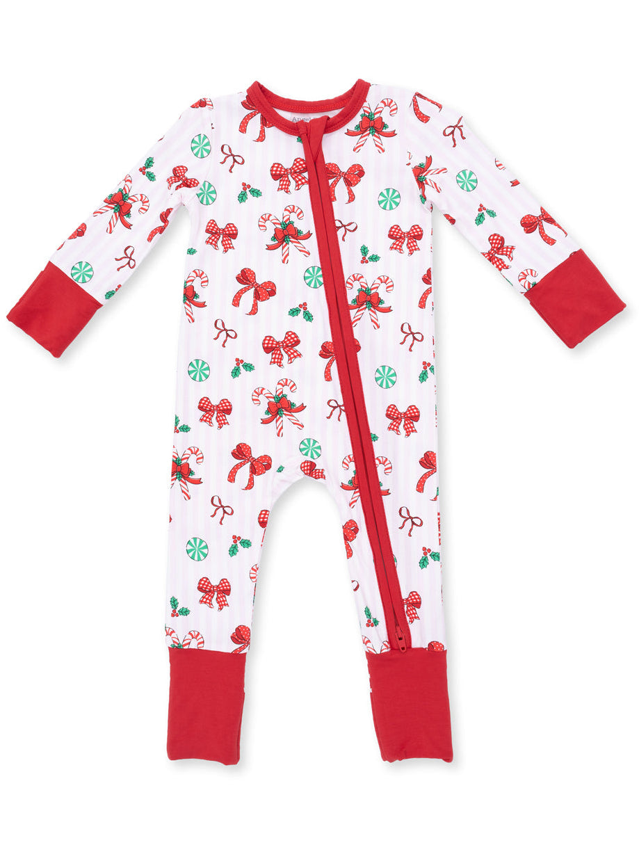 2-Way Zip Romper, Bows & Candy Canes
