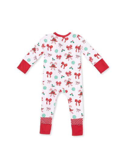 2-Way Zip Romper, Bows & Candy Canes
