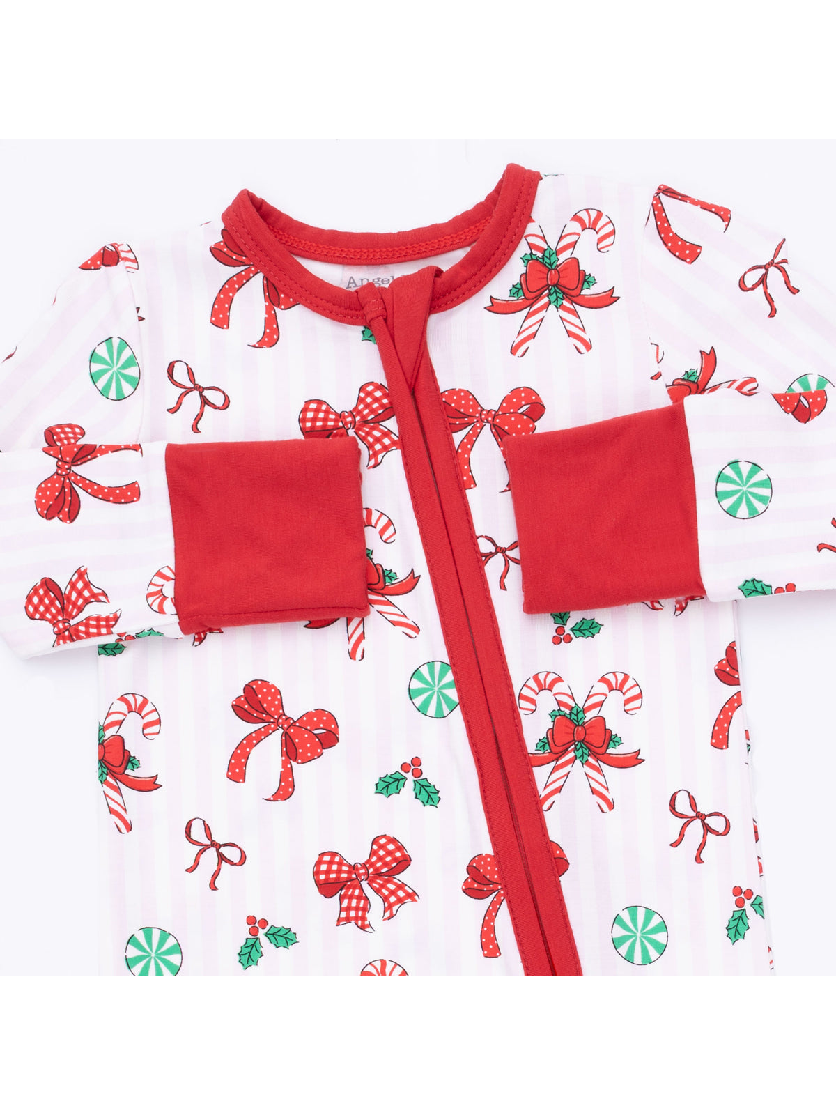 2-Way Zip Romper, Bows & Candy Canes