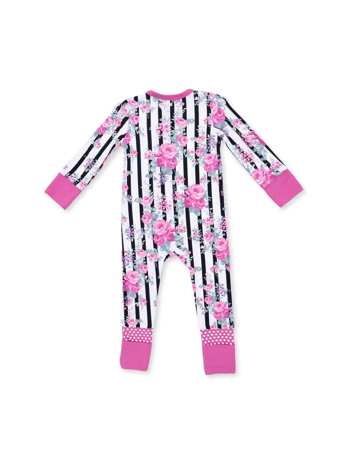 2-Way Zip Romper, Cabbage Rose Stripe
