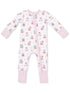 2-Way Zip Romper, Christmas Teddy Bears Pink
