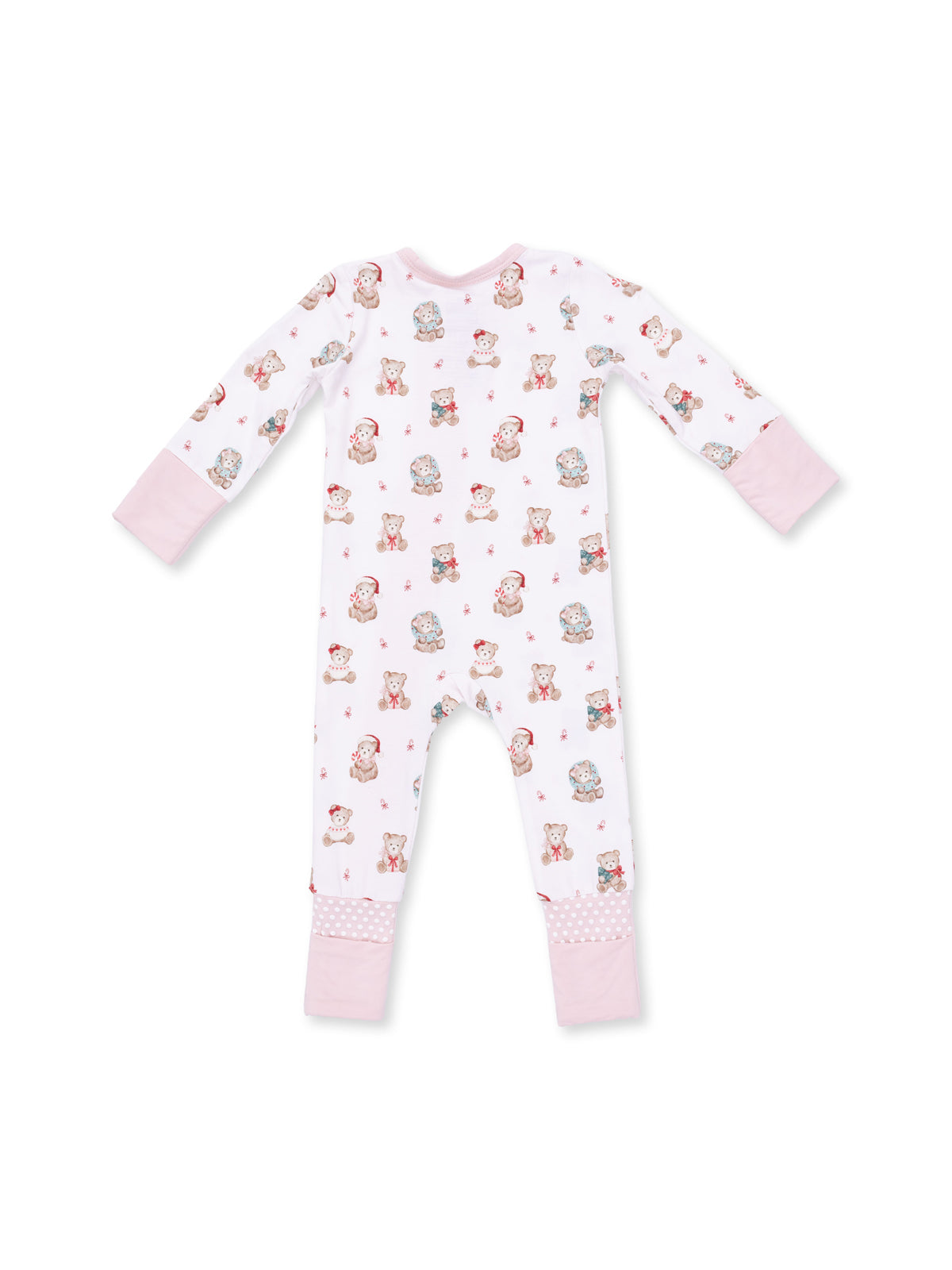 2-Way Zip Romper, Christmas Teddy Bears Pink