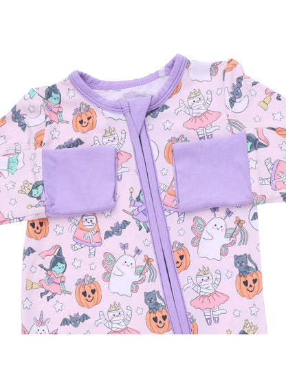 2-Way Zip Romper, Halloween Monster Dress Up Pink