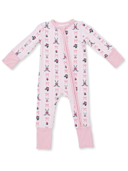 2-Way Zip Romper, Bowtiful Hockey Stripe