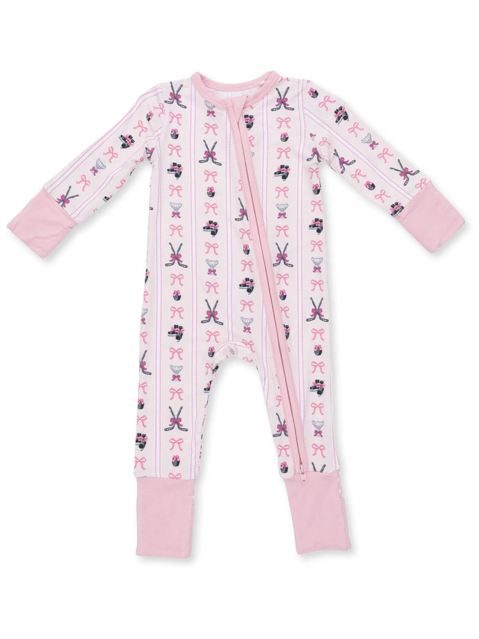 2-Way Zip Romper, Bowtiful Hockey Stripe