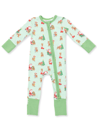 2-Way Zip Romper, Vintage Reindeer & Santa Uni