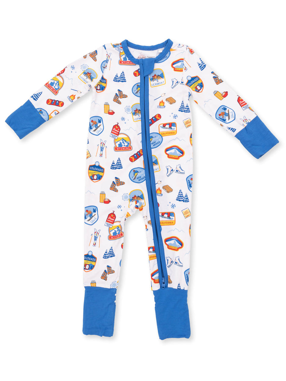 2-Way Zip Romper, Vintage Ski Patches