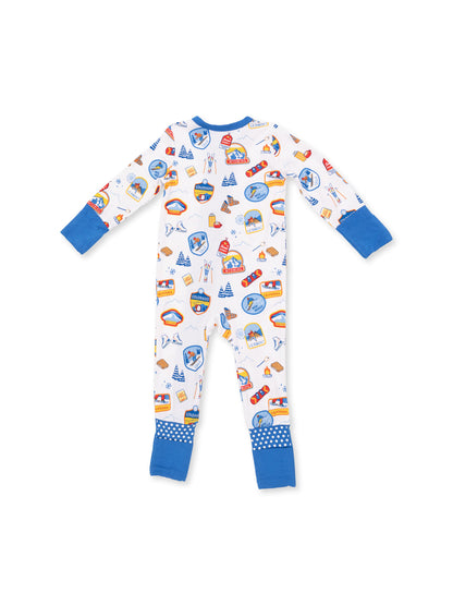 2-Way Zip Romper, Vintage Ski Patches