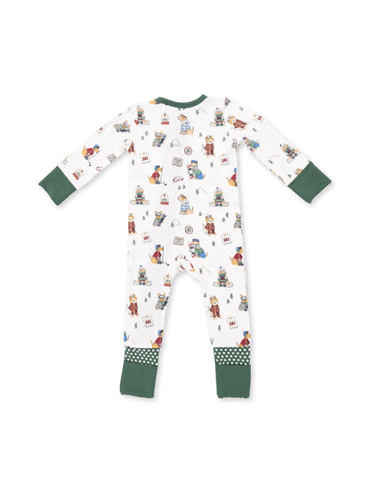 2-Way Zip Romper, Winter Sports Dogs Green