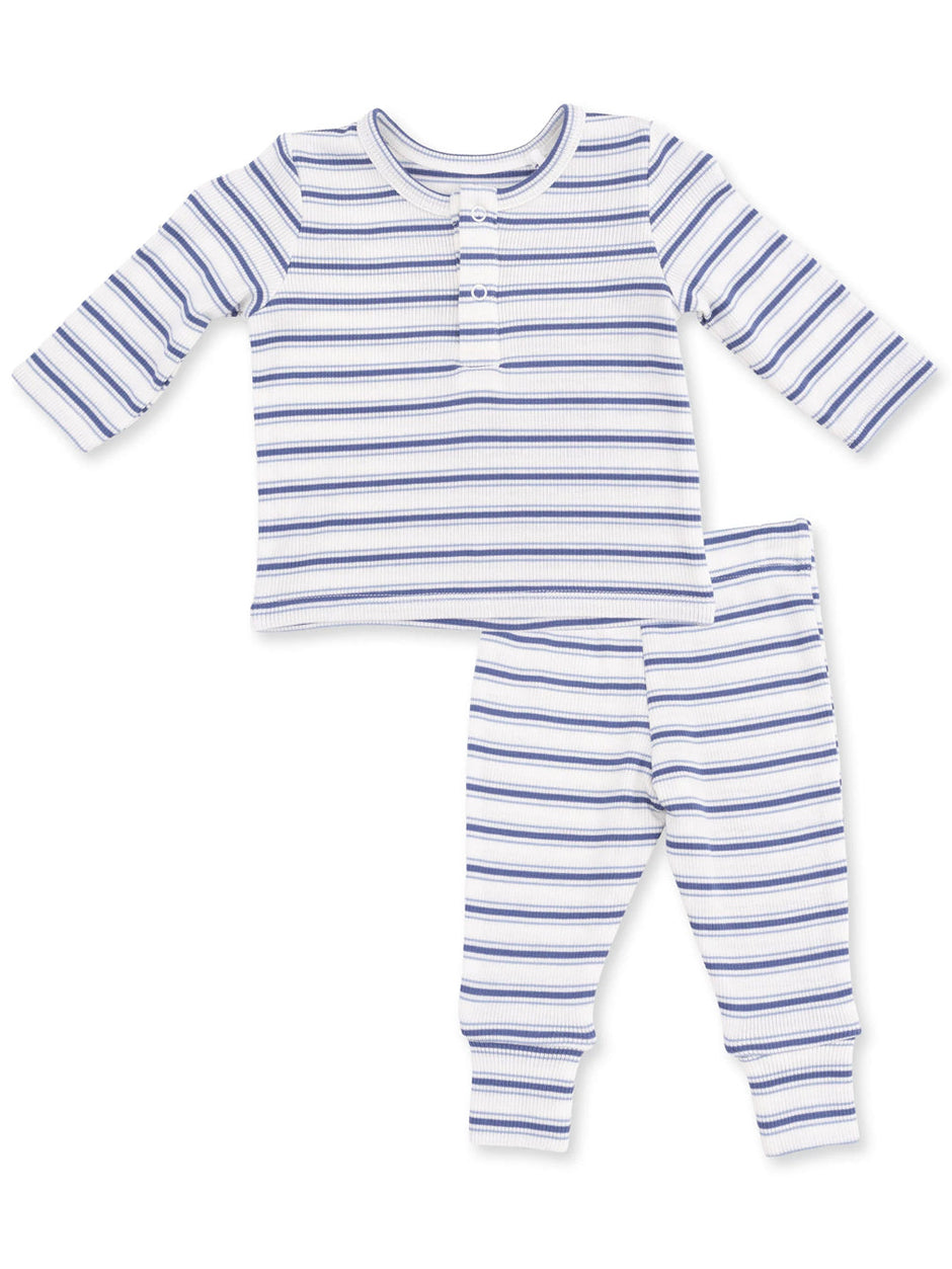 Ribbed Long Sleeve Henley Play Set, Vintage Stripe Blue