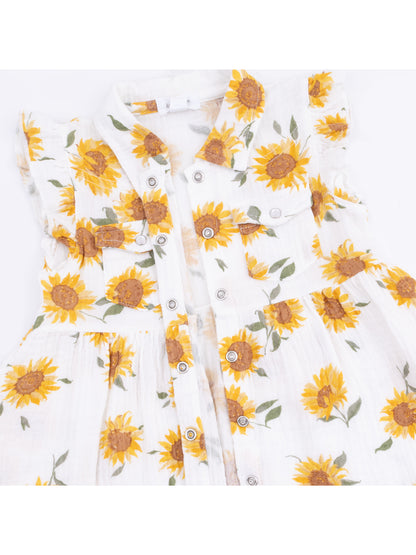 Western Pearl Snap Dress & Bloomer, Baby Sunflower