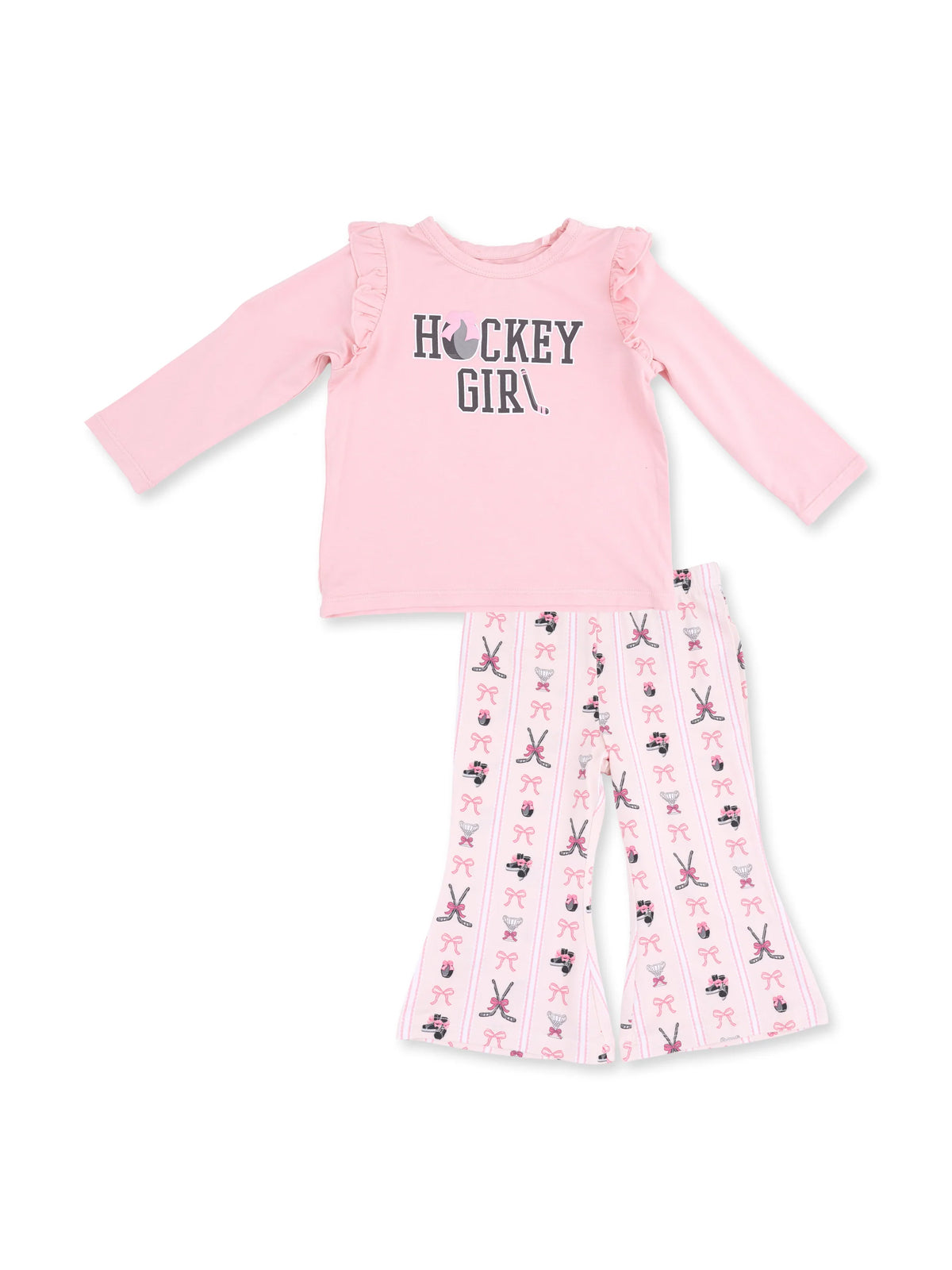 Long Sleeve Ruffle Tee and Baby Bells, Bowtiful Hockey Stripe