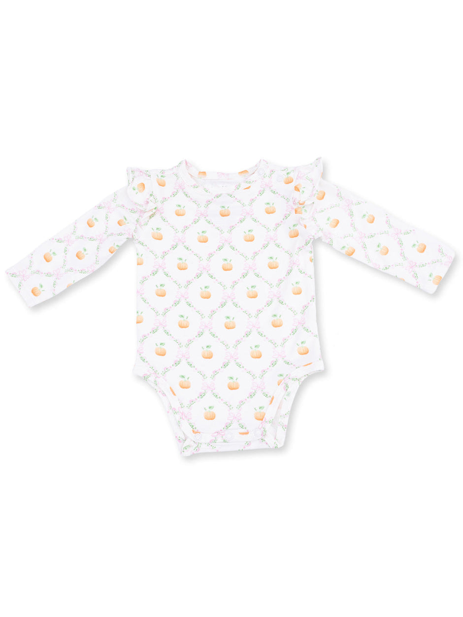 Ruffle Sleeve Bodysuit, Pretty Pumpkin Trellis
