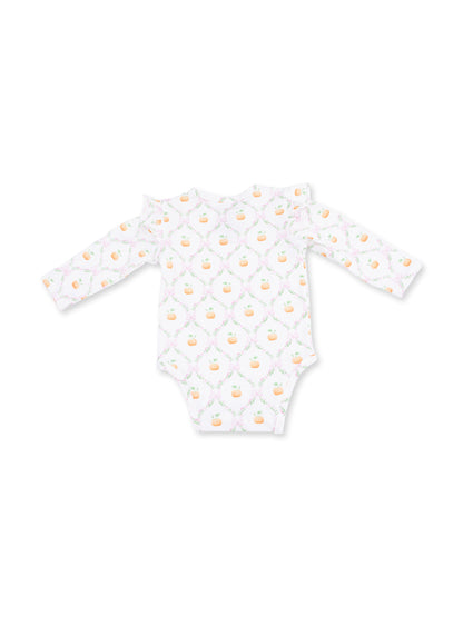Ruffle Sleeve Bodysuit, Pretty Pumpkin Trellis