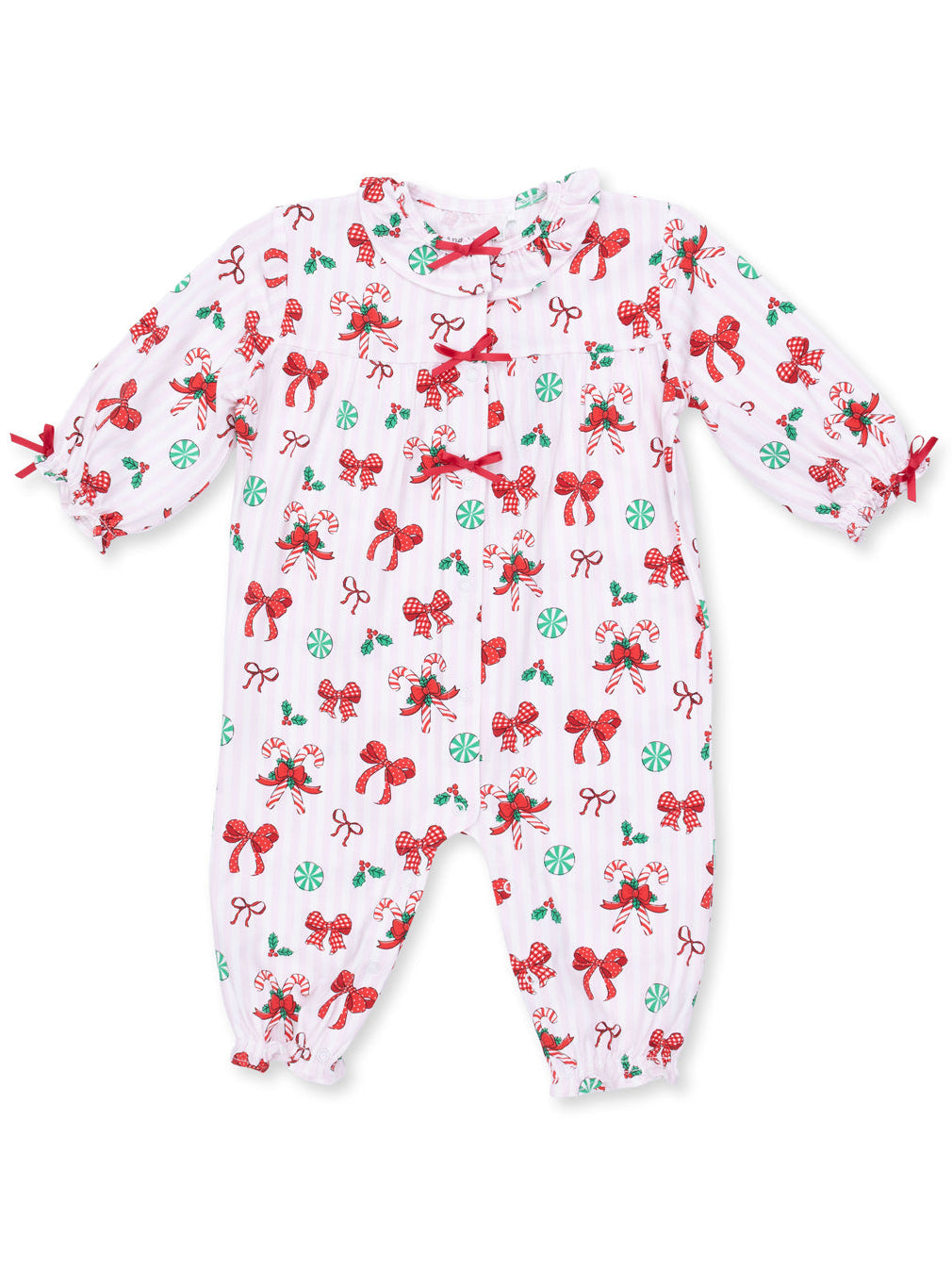 Ruffle Collar Romper, Bows & Candy Canes