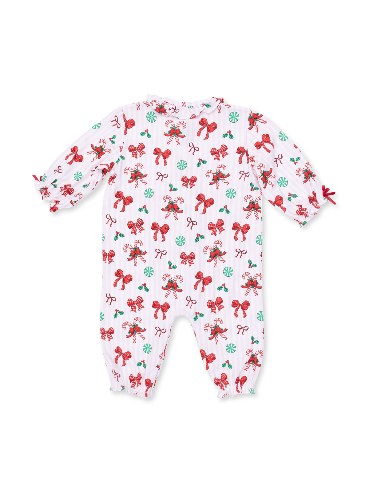 Ruffle Collar Romper, Bows & Candy Canes
