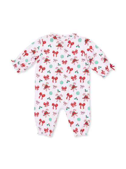 Ruffle Collar Romper, Bows & Candy Canes