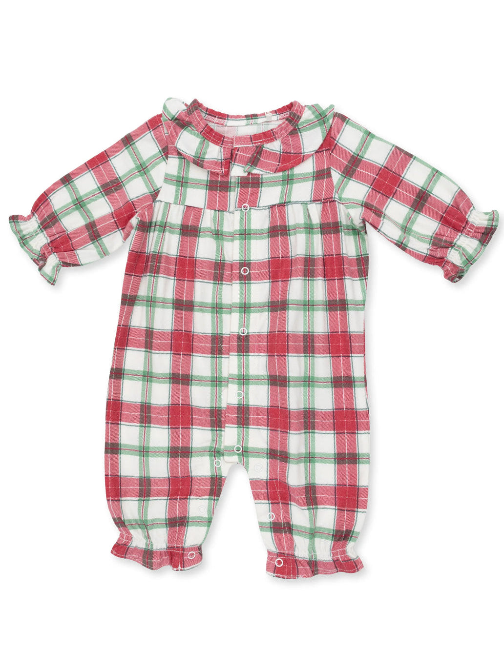 Brushed Twill Ruffle Collar Romper, Holiday Plaid
