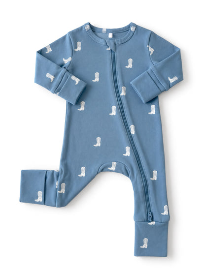 Cowboy Boots / Organic Cotton 2-Way Zip Romper