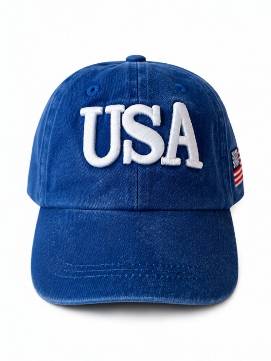 USA Kids Baseball Hat, Vintage Blue
