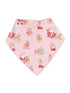 Pink bandana featuring playful reindeer and Santa Claus illustrations, perfect for festive occasions.