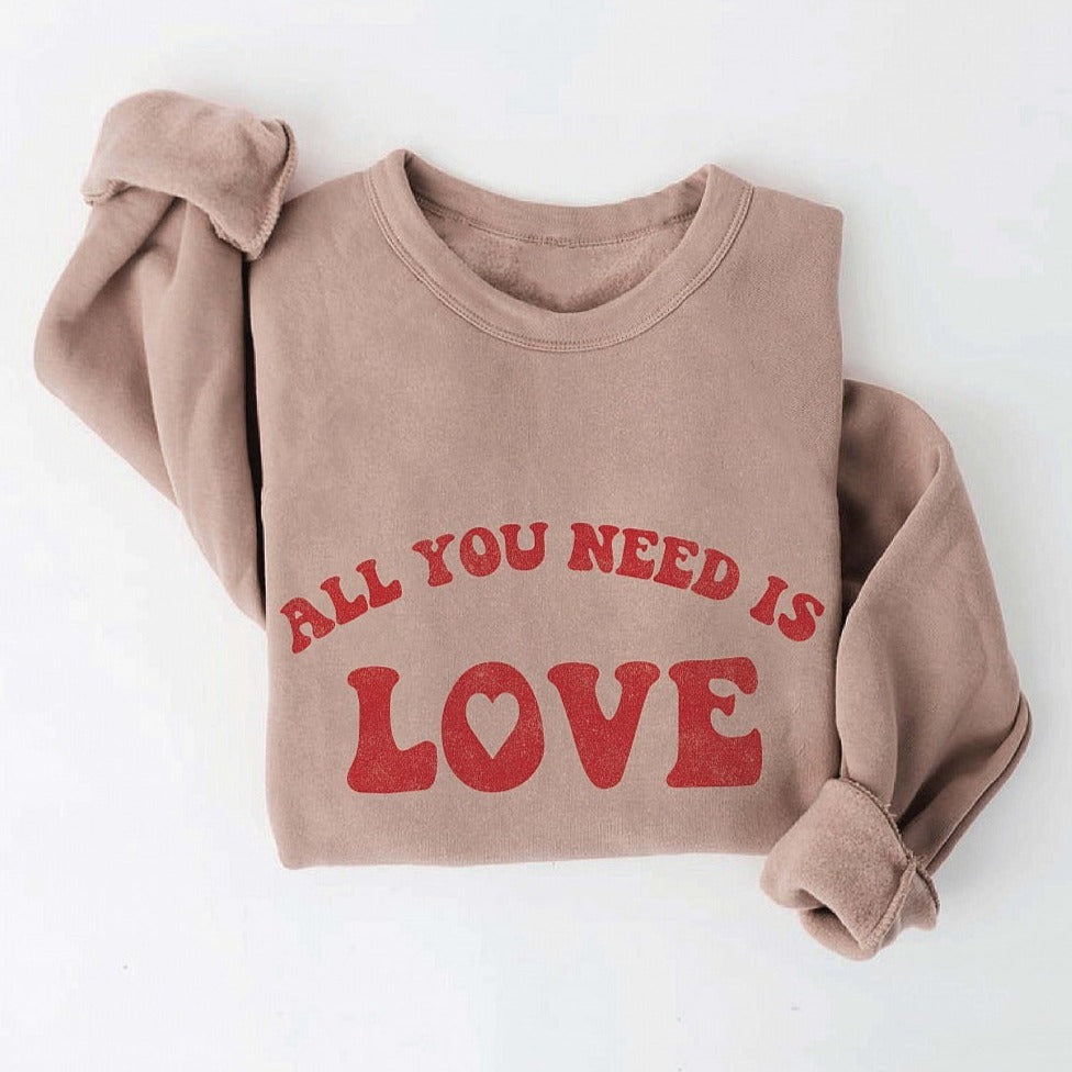 All You Need is Love Women's Graphic Fleece Sweatshirt, Tan