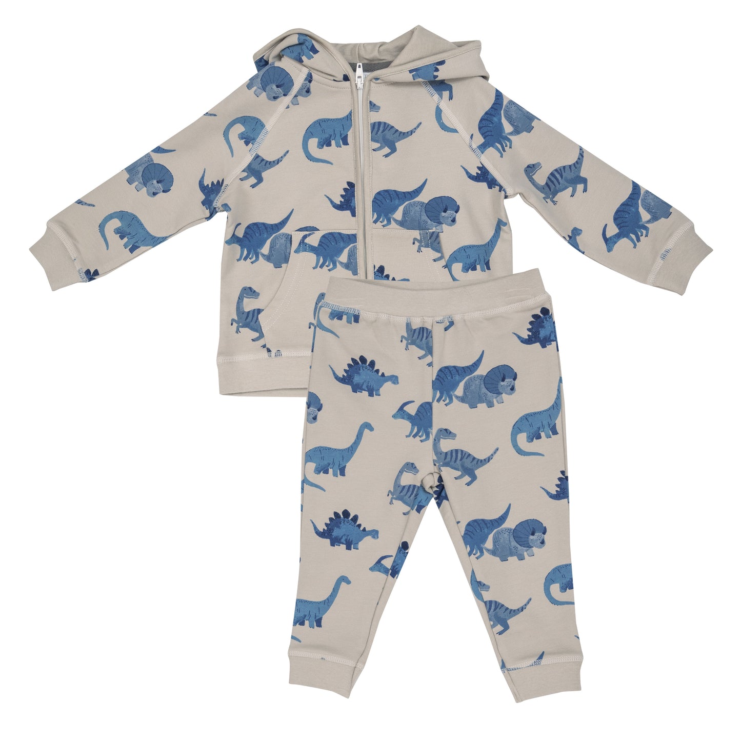 French Terry Hoodie & Jogger Set, Blue Dinos