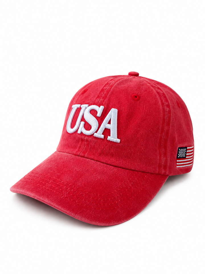 USA Adult Baseball Hat, Vintage Red