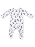 White baby onesie featuring colorful cowboy boots and hats pattern. Ideal for comfy, playful outfits.