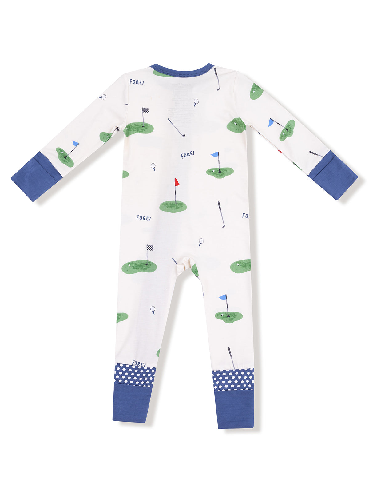 Kids' golf-themed long-sleeve pajamas featuring a playful design with flags and golf greens.