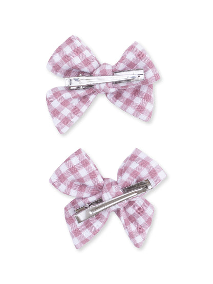 2-Pack Hair Bows w/Clips, Berry Gingham