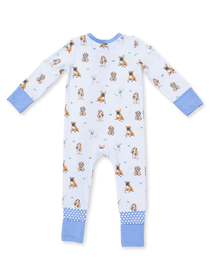 2-Way Zip Romper, Bestie Dogs Blue