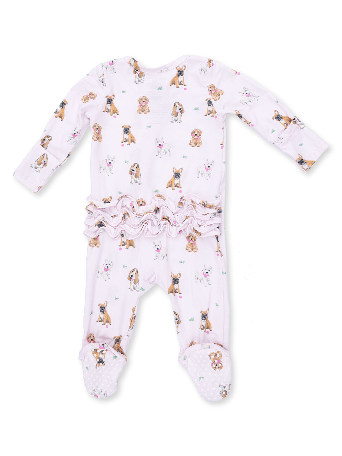 2-Way Zip Ruffle Footie, Bestie Dogs Pink