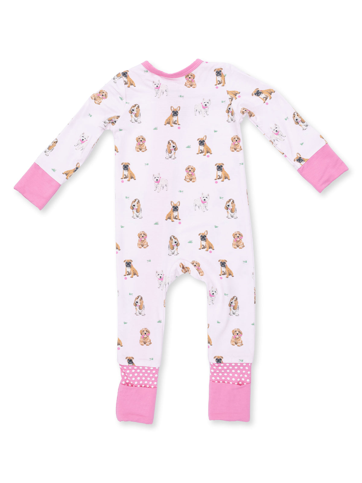 2-Way Zip Romper, Bestie Dogs Pink