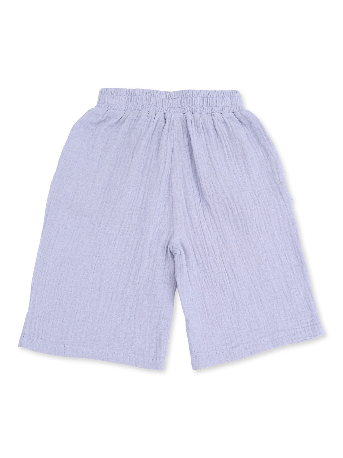 Light purple cotton shorts with an elastic waistband, laid flat against a white background.