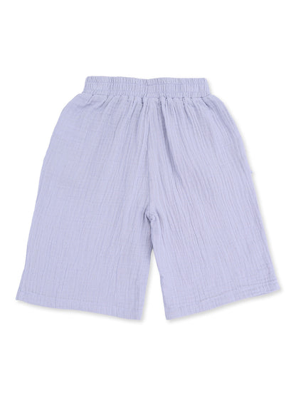 Light purple cotton shorts with an elastic waistband, laid flat against a white background.