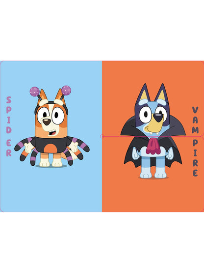 Bluey characters represented as a spider and a vampire on colorful backgrounds, labeled "Spider" and "Vampire."