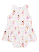 Ballet-themed baby dress featuring dancers in pink tutus on a light background. Perfect for little ballet enthusiasts.