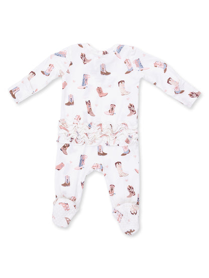 2-Way Zip Ruffle Footie, Buckarette Boots