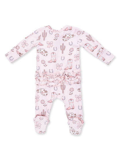 2-Way Zip Ruffle Footie, Cowgirl Boots & Bows