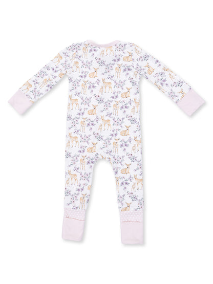 2-Way Zip Romper, Floral Deer