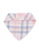 Plaid bandana bib in pastel colors with snap closure for infants.