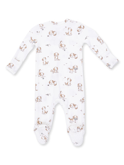 Ribbed 2-Way Zip Footie, Explorer Puppy Blue