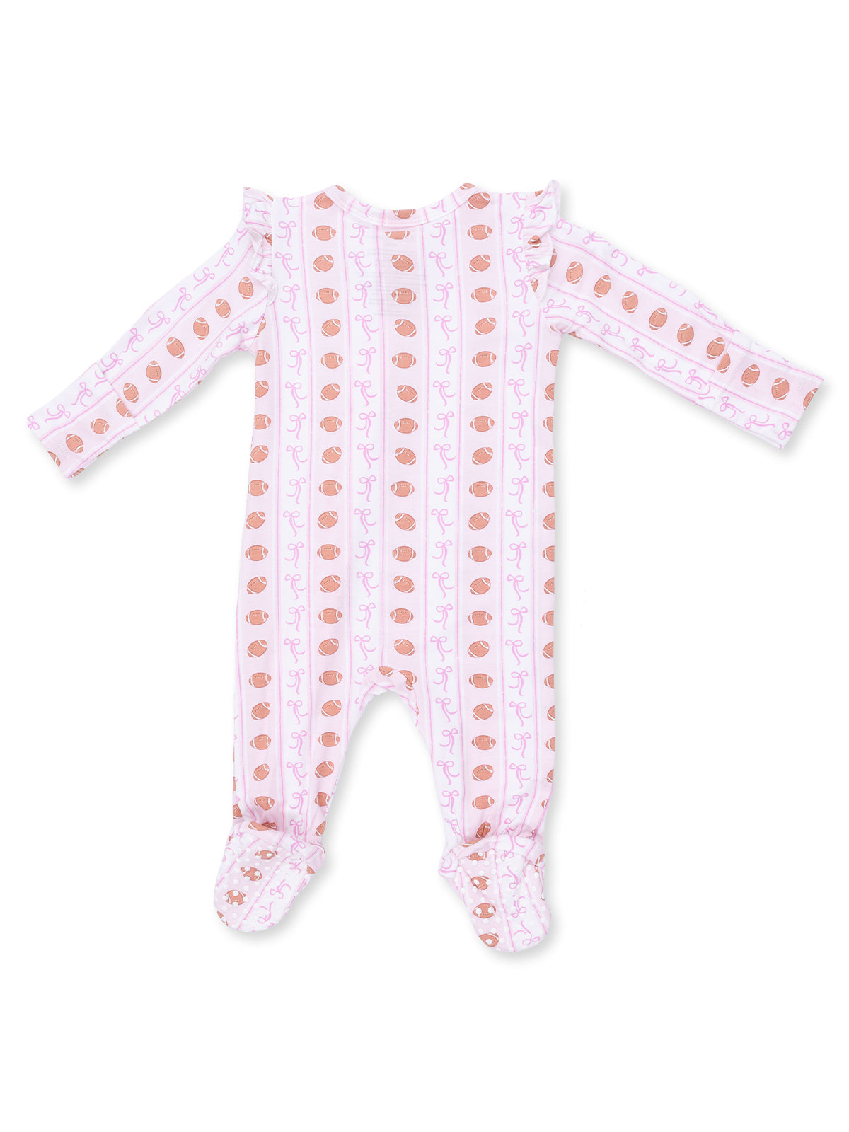 Ruffle Sleeve 2-Way Zip Footie, Football Bow Stripe