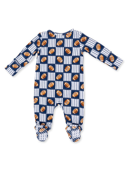 2-Way Zip Footie, Football Patchwork