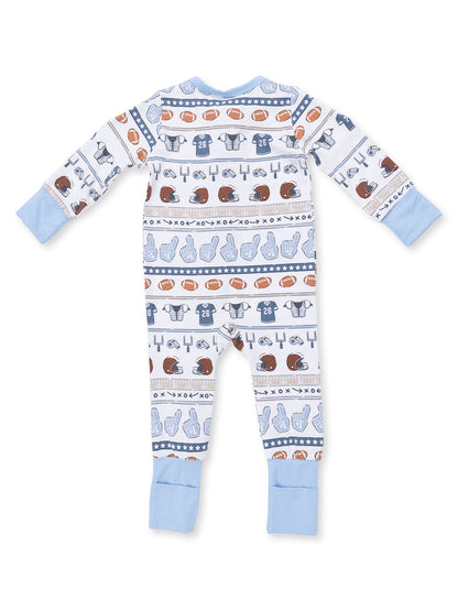 2-Way Zip Romper, Football Stripe